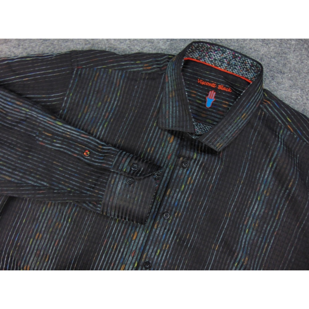 Visconti Black Shirt Mens XL Long Sleeve Black Multi Stripe Avant Garde Bold